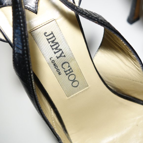Jimmy Choo Black Stiletto Heels With Pointy Toe & Leather Ankle Strap, Sz 38 - Picture 3 of 12
